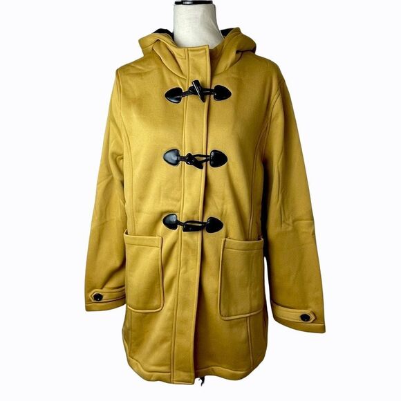 NWT Mustard Yellow Toggle Hooded Coat | Medium | Fall Winter Jacket w/ Pockets L - Picture 3 of 14